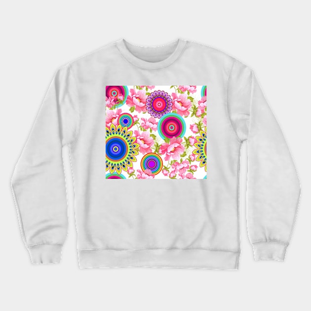 Floral pattern with colorful geometric motifs Crewneck Sweatshirt by ilhnklv